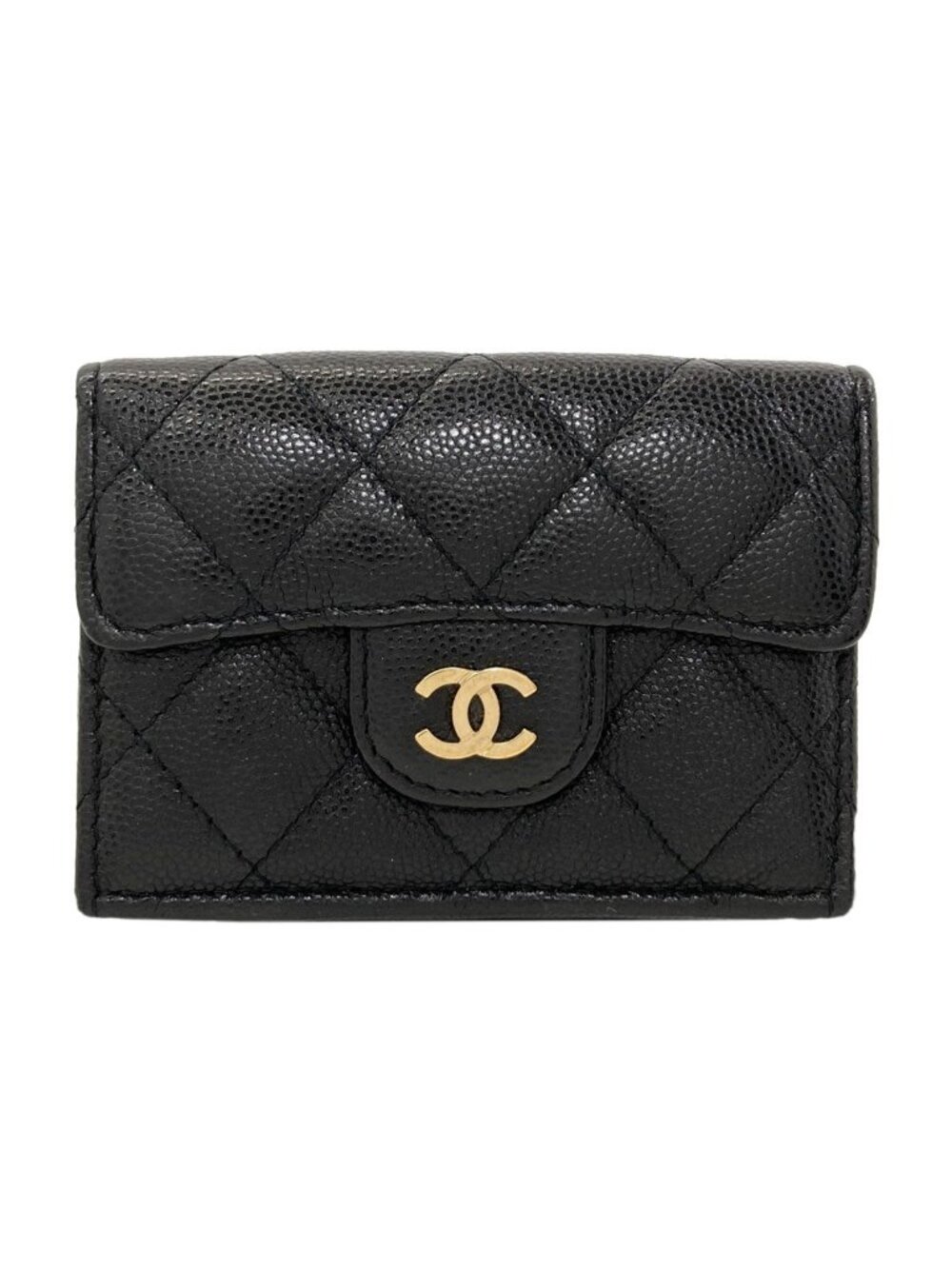 Chanel Quilted CC Logo Gold Trifold Wallet Grained Calfskin